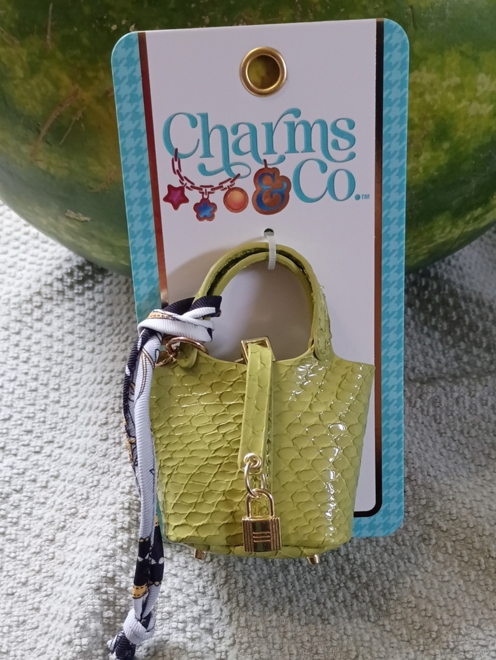 Lime Green Mini Tote Bag Charm with Gold Hardware